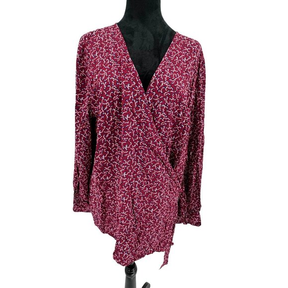 Talbots Tunic Top Womens Plus 2X Burgundy Wrap Shirt Floral Rayon Cottagecore - Picture 3 of 7